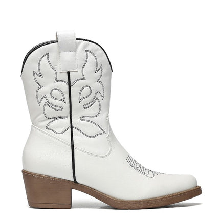 Smile Favorites Cowboylaarzen Wit kort zwarte stiksels