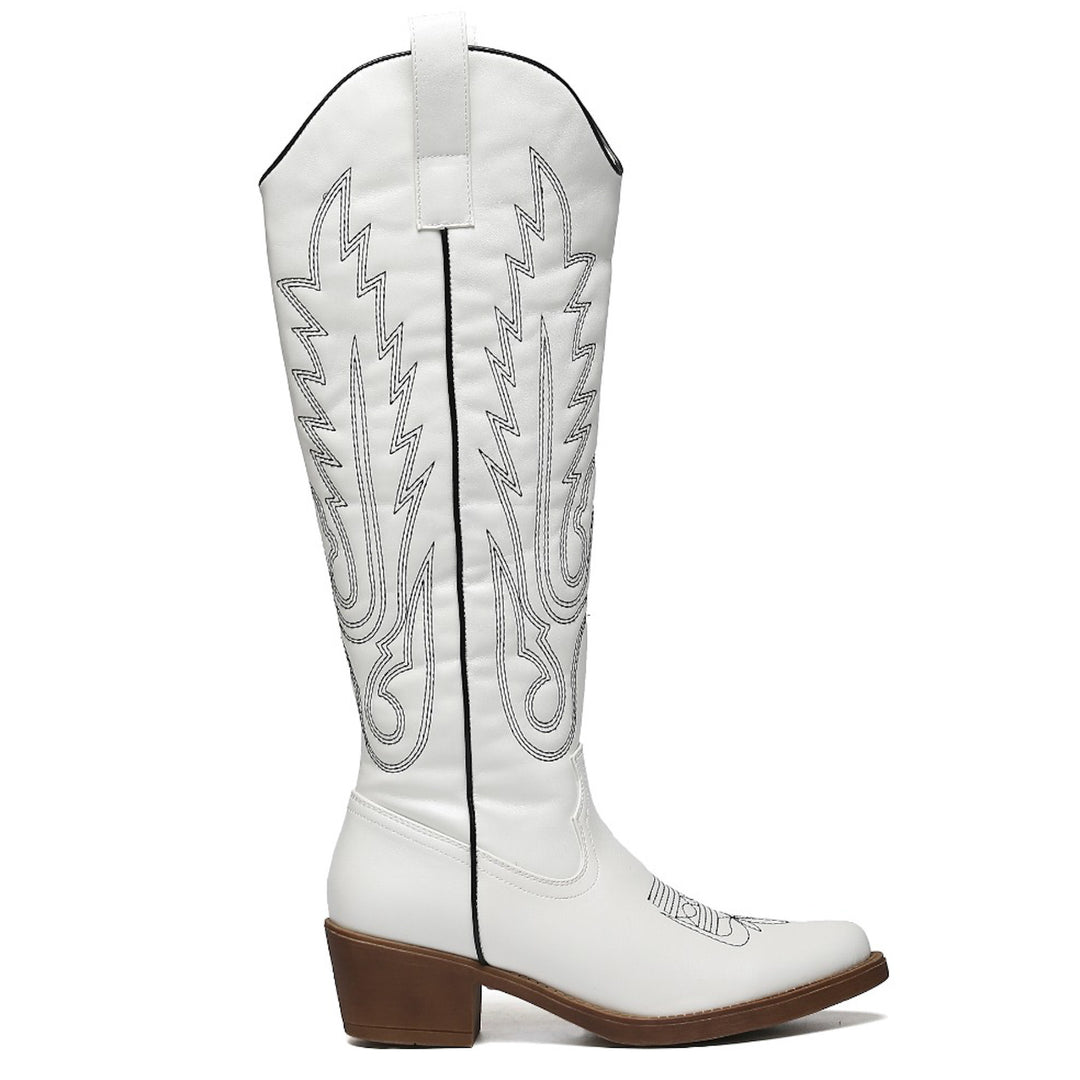 Smile Favorites Cowboylaarzen Wit met zwarte Stiksels Hoog