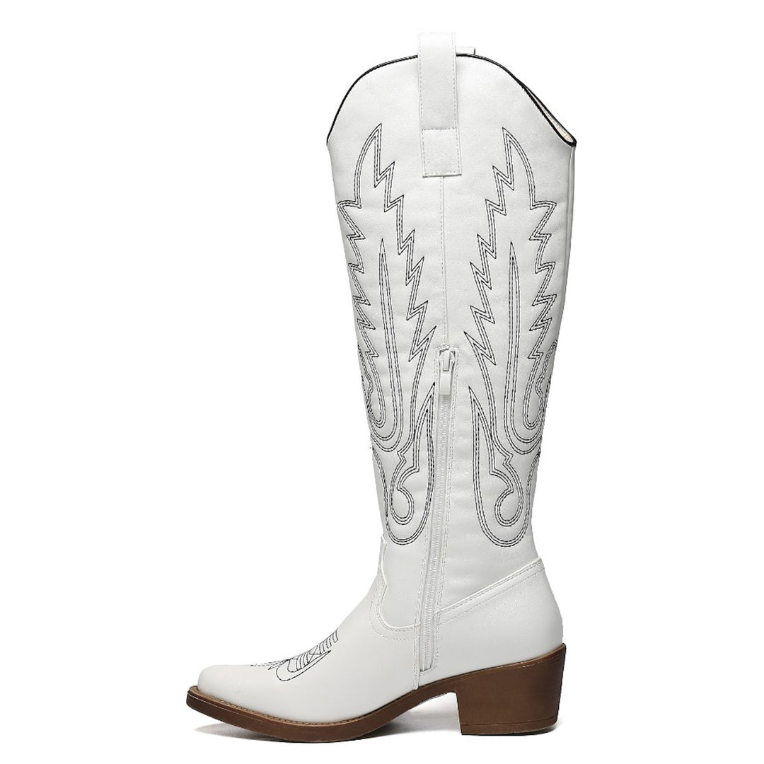 Smile Favorites Cowboylaarzen Wit met zwarte Stiksels Hoog