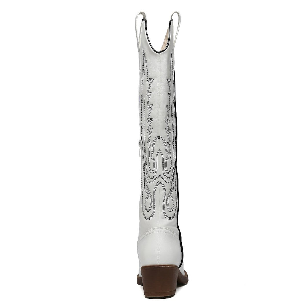 Smile Favorites Cowboylaarzen Wit met zwarte Stiksels Hoog
