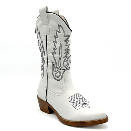 Smile Favorites Cowboylaarzen Wit met zwarte Stiksels