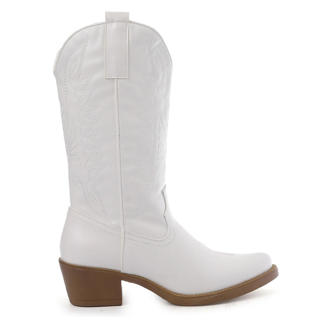 Smile Favorites Cowboylaarzen Wit PU Stiksels