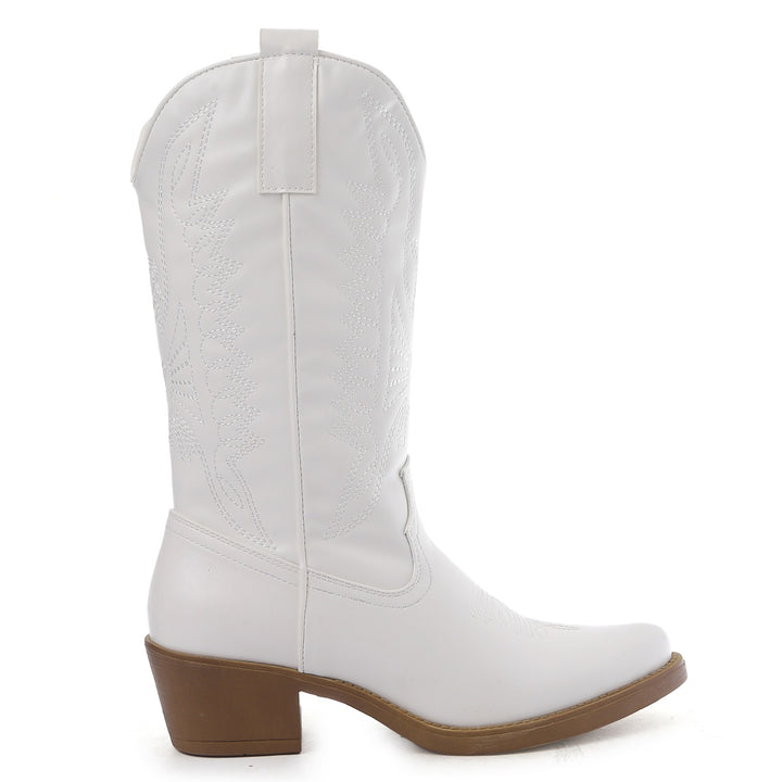 Smile Favorites Cowboylaarzen Wit PU Stiksels