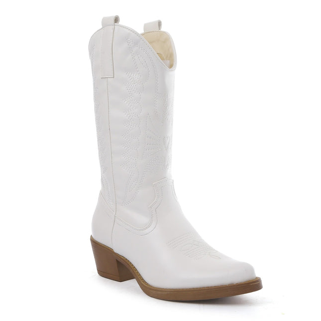 Smile Favorites Cowboylaarzen Wit PU Stiksels