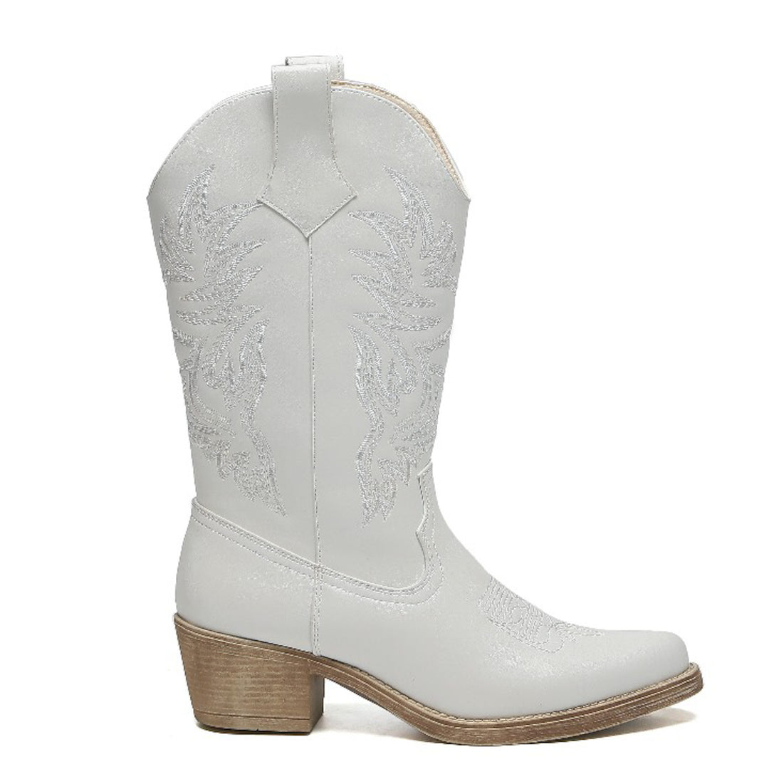 Smile Favorites Cowboylaarzen Wit PU Stiksels