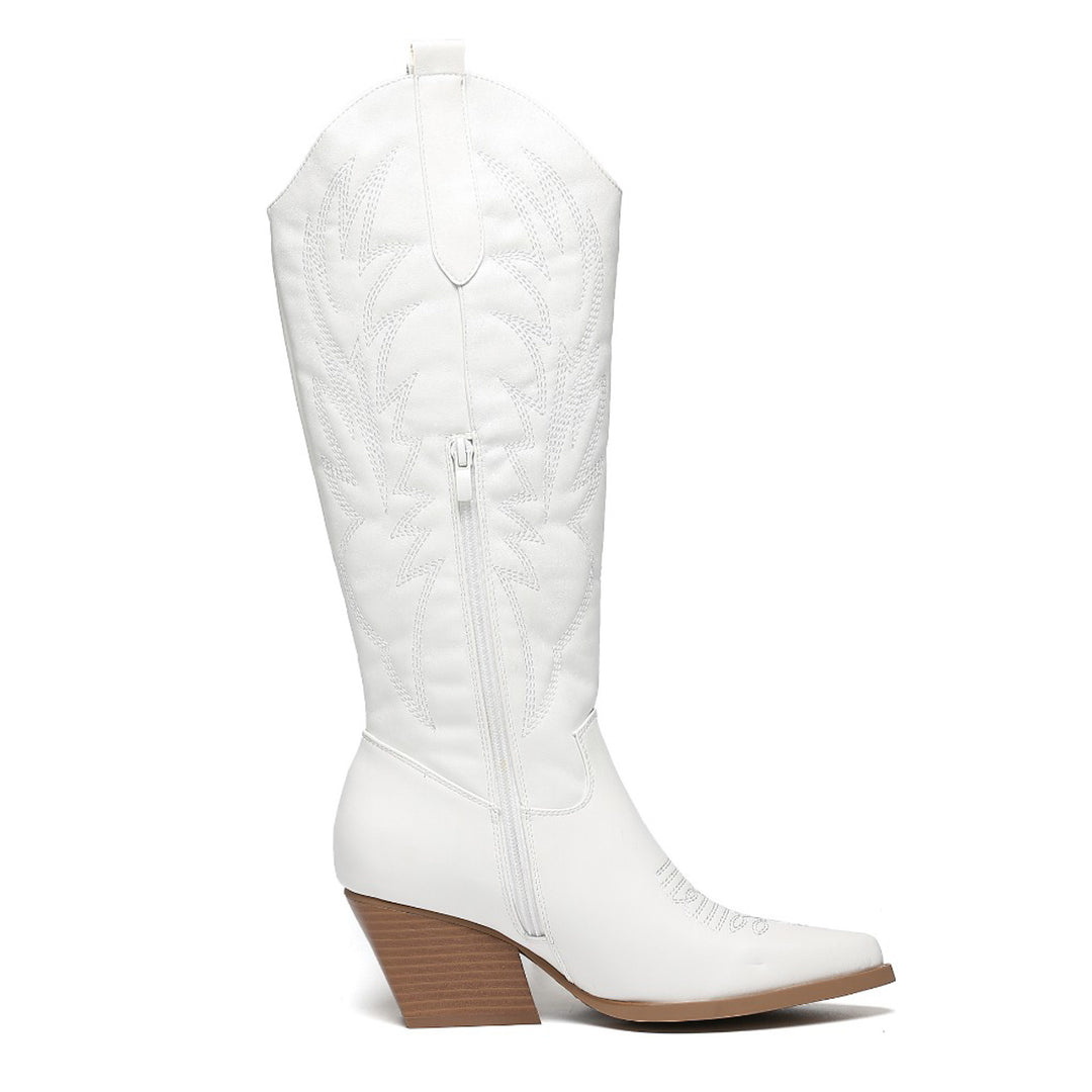 Smile Favorites Cowboylaarzen Wit Stiksels Hak Hoog