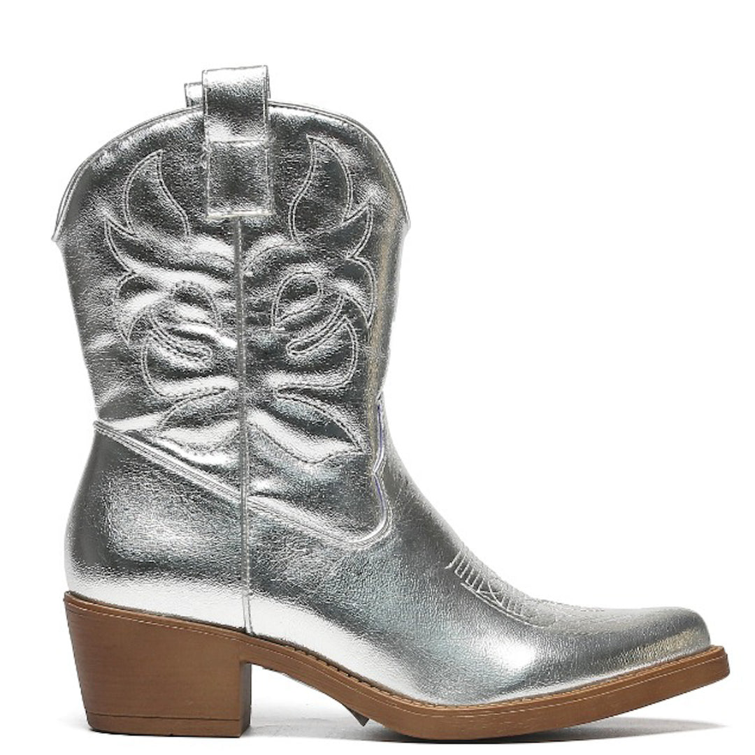 Smile Favorites Cowboylaarzen Zilver Kort Stiksels