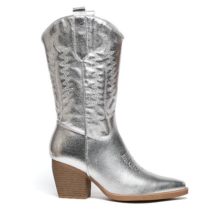 Smile Favorites Cowboylaarzen Zilver Leatherlook Stiksels