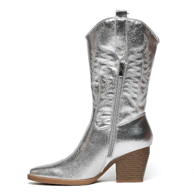 Smile Favorites Cowboylaarzen Zilver Leatherlook Stiksels