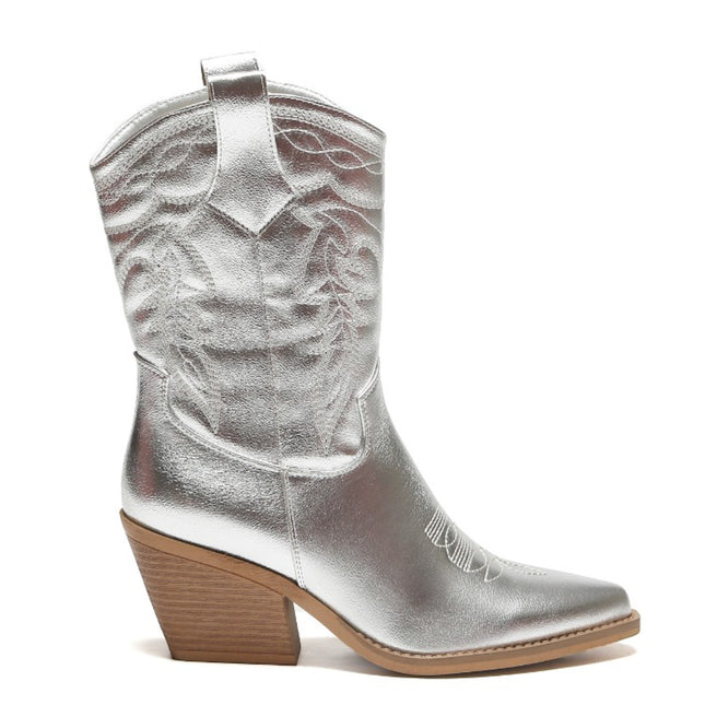 Smile Favorites Cowboylaarzen Zilver Metallic Kuit Stiksels
