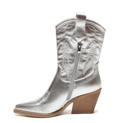 Smile Favorites Cowboylaarzen Zilver Metallic Kuit Stiksels