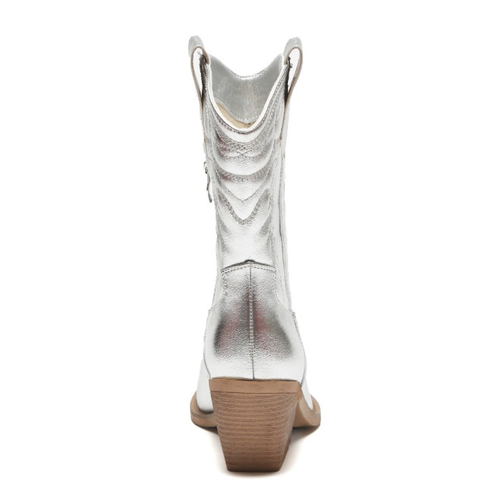 Smile Favorites Cowboylaarzen Zilver Metallic Kuit Stiksels