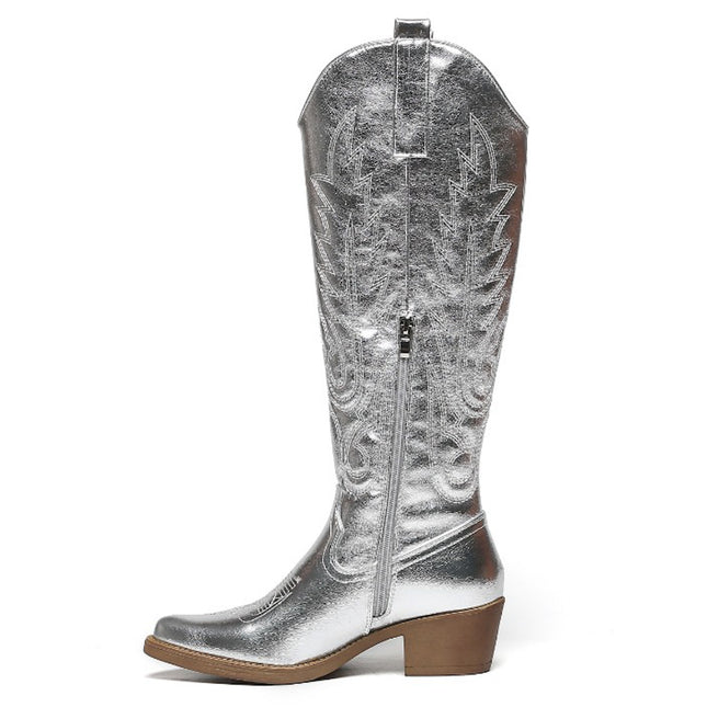 Smile Favorites Cowboylaarzen Zilver Stiksels Hoog