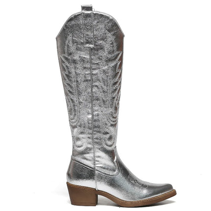 Smile Favorites Cowboylaarzen Zilver Stiksels Hoog