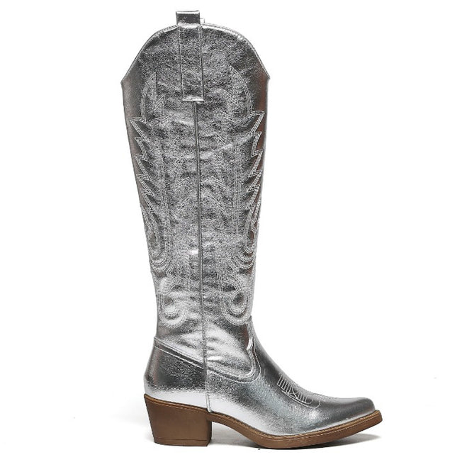 Smile Favorites Cowboylaarzen Zilver Stiksels Hoog