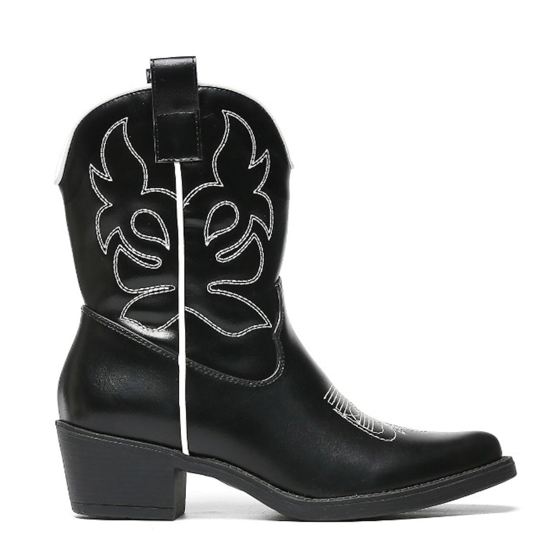 Smile Favorites Cowboylaarzen Zwart kort witte stiksels