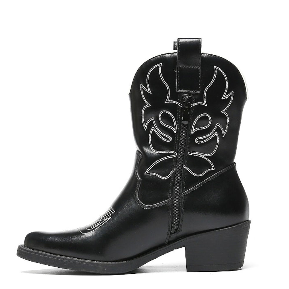 Smile Favorites Cowboylaarzen Zwart kort witte stiksels