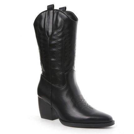 Smile Favorites Cowboylaarzen Zwart Leatherlook Stiksels