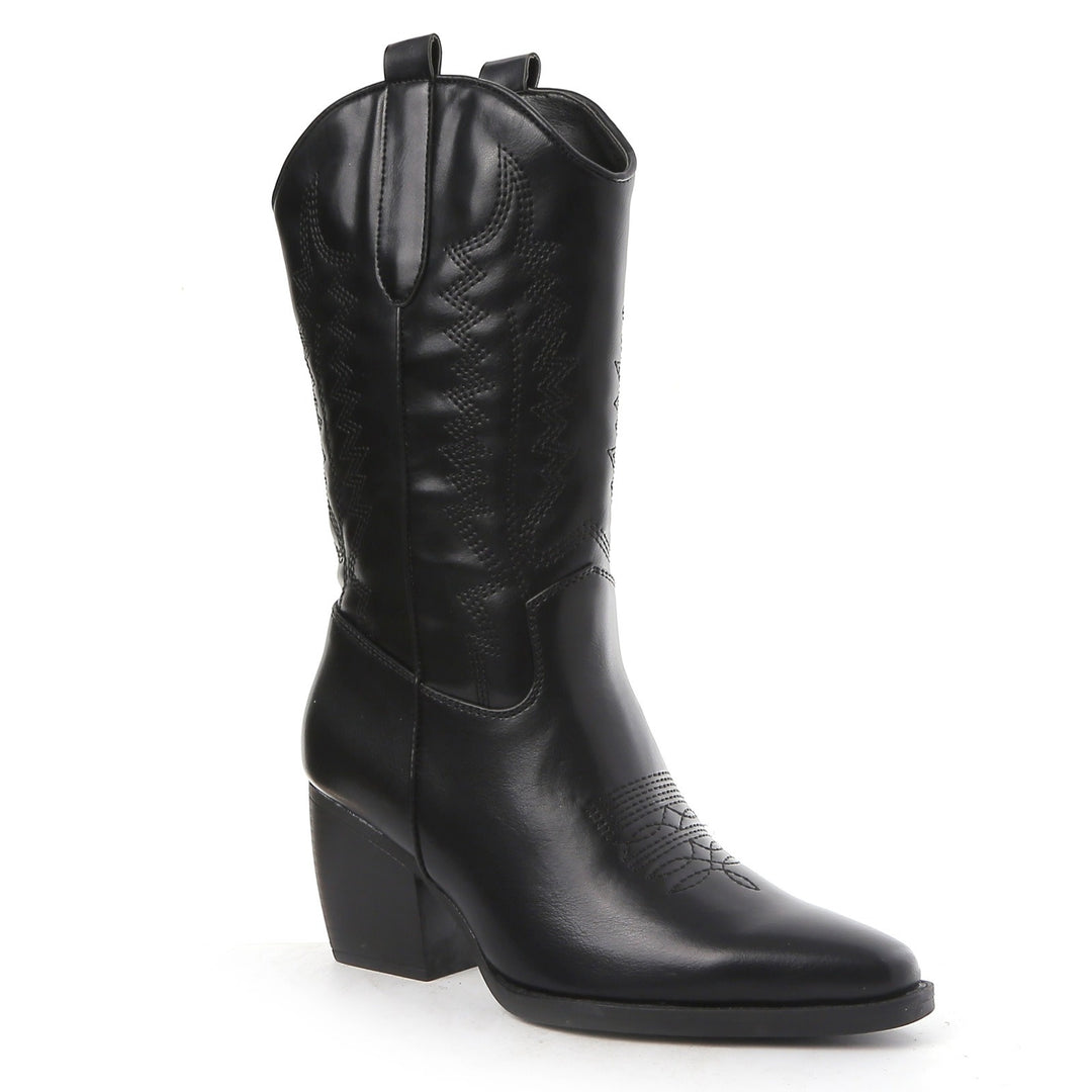 Smile Favorites Cowboylaarzen Zwart Leatherlook Stiksels