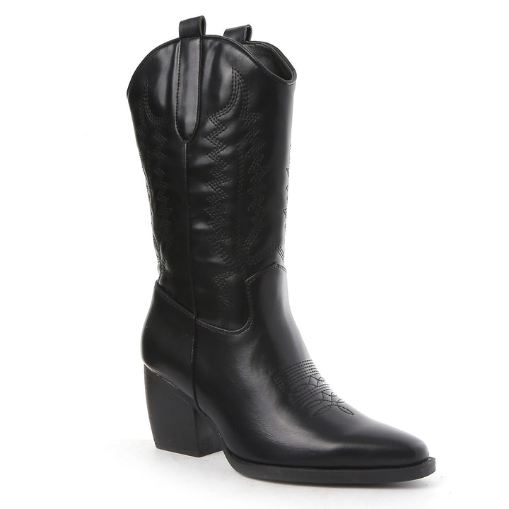 Smile Favorites Cowboylaarzen Zwart Leatherlook Stiksels