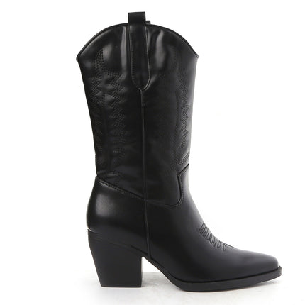 Smile Favorites Cowboylaarzen Zwart Leatherlook Stiksels