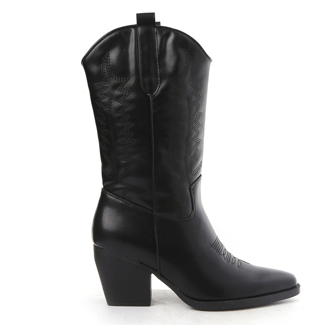 Smile Favorites Cowboylaarzen Zwart Leatherlook Stiksels