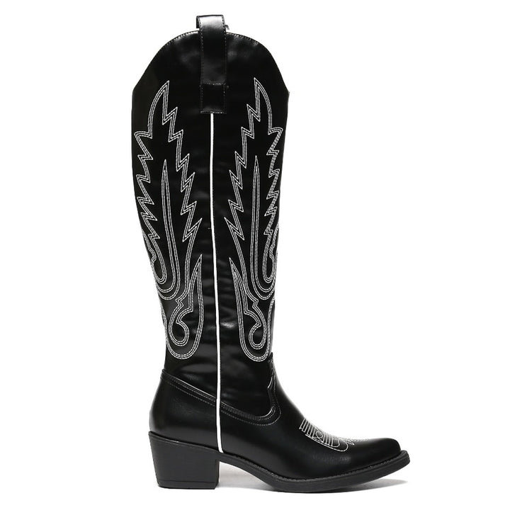 Smile Favorites Cowboylaarzen Zwart met witte Stiksels Hoog
