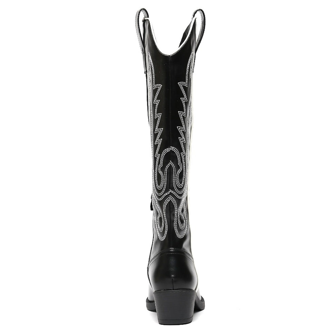 Smile Favorites Cowboylaarzen Zwart met witte Stiksels Hoog