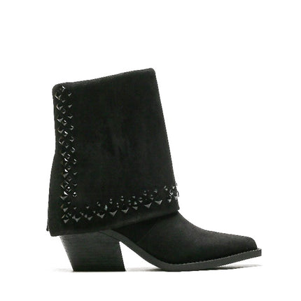 Smile Favorites Cowboylaarzen Zwart Suedine Flap Studs