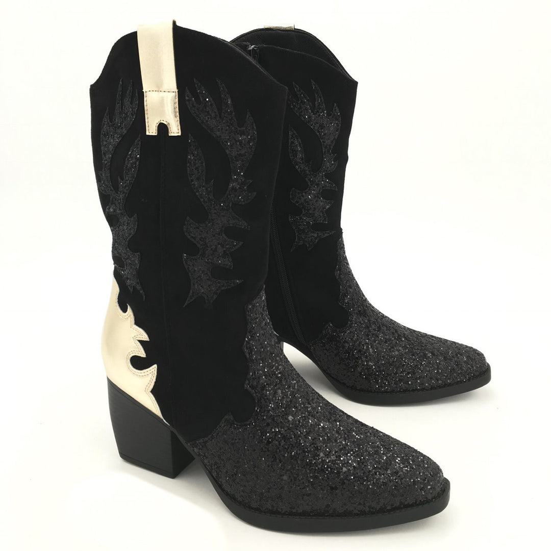 Smile Favorites Cowboylaarzen Zwart suedine Glitter