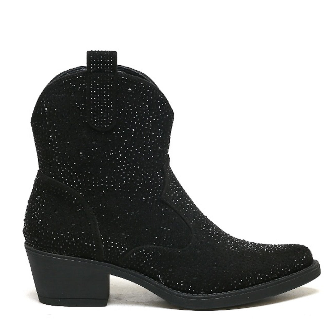 Smile Favorites Cowboylaarzen Zwart Suedine Kort Strass