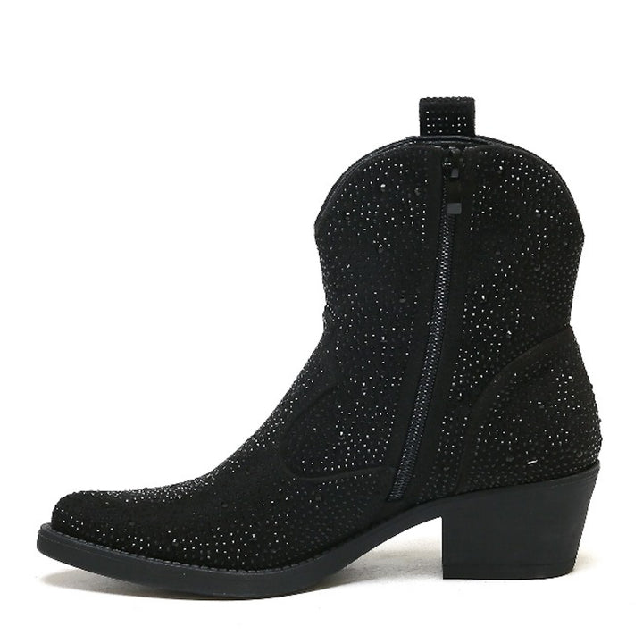 Smile Favorites Cowboylaarzen Zwart Suedine Kort Strass