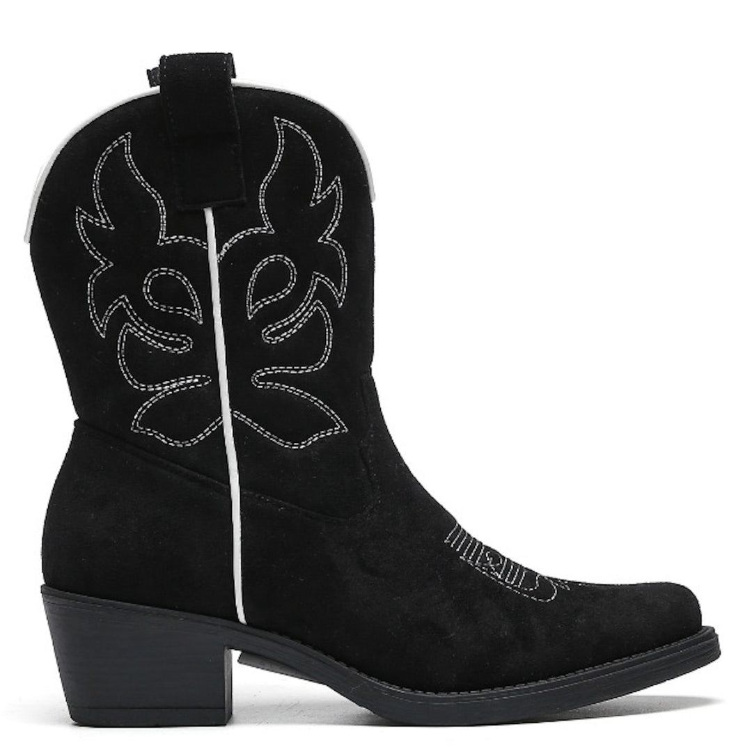 Smile Favorites Cowboylaarzen Zwart Suedine kort Witte Stiksels