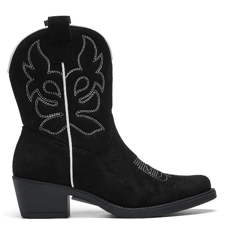 Smile Favorites Cowboylaarzen Zwart Suedine kort Witte Stiksels