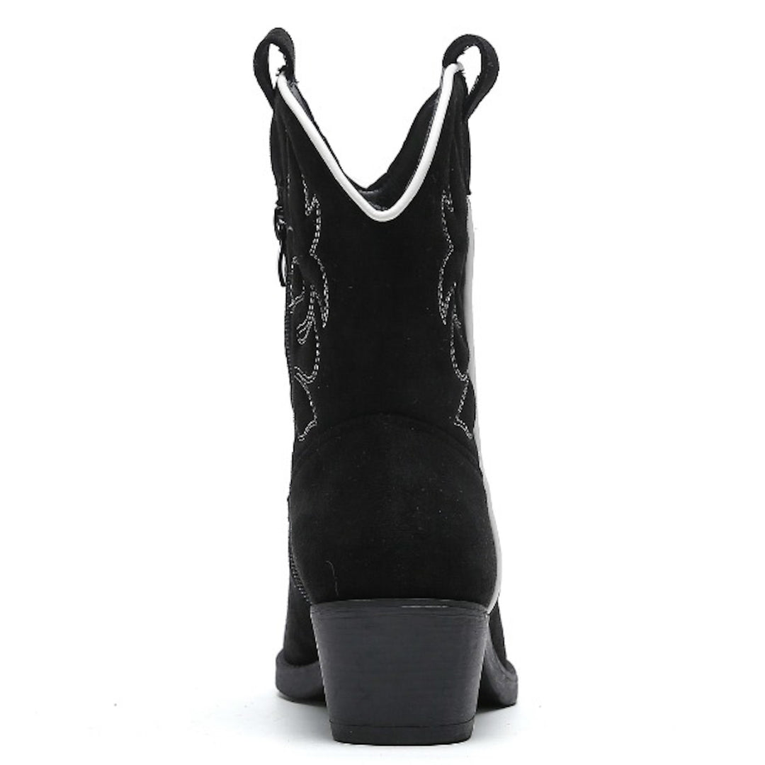 Smile Favorites Cowboylaarzen Zwart Suedine kort Witte Stiksels