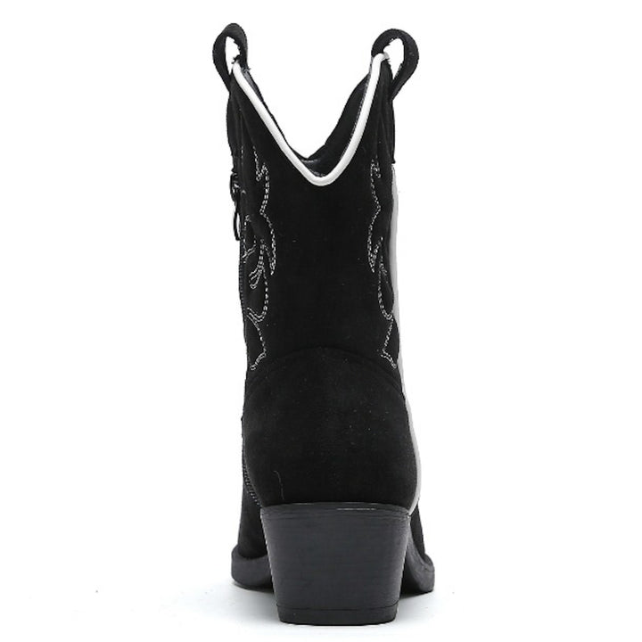 Smile Favorites Cowboylaarzen Zwart Suedine kort Witte Stiksels
