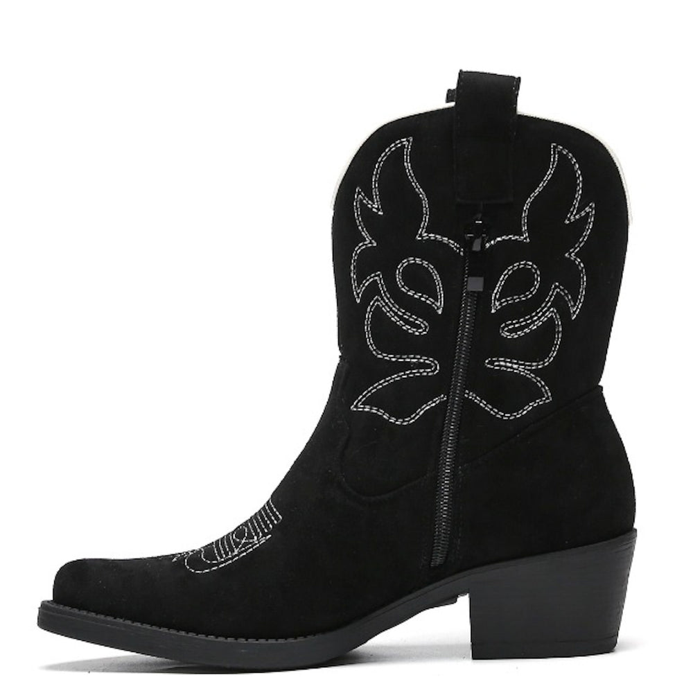 Smile Favorites Cowboylaarzen Zwart Suedine kort Witte Stiksels