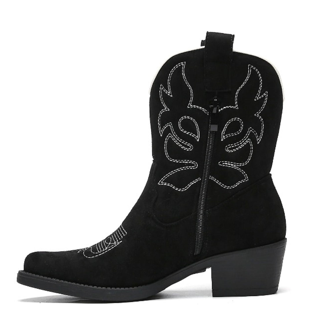 Smile Favorites Cowboylaarzen Zwart Suedine kort Witte Stiksels