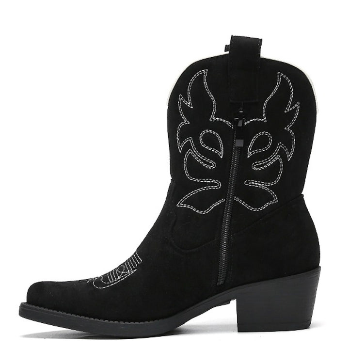 Smile Favorites Cowboylaarzen Zwart Suedine kort Witte Stiksels