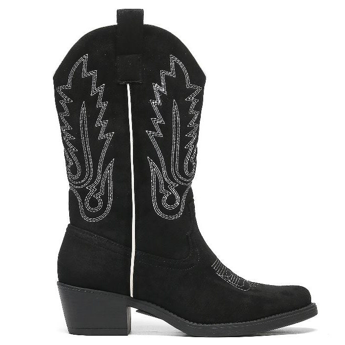 Smile Favorites Cowboylaarzen Zwart suedine met witte Stiksels
