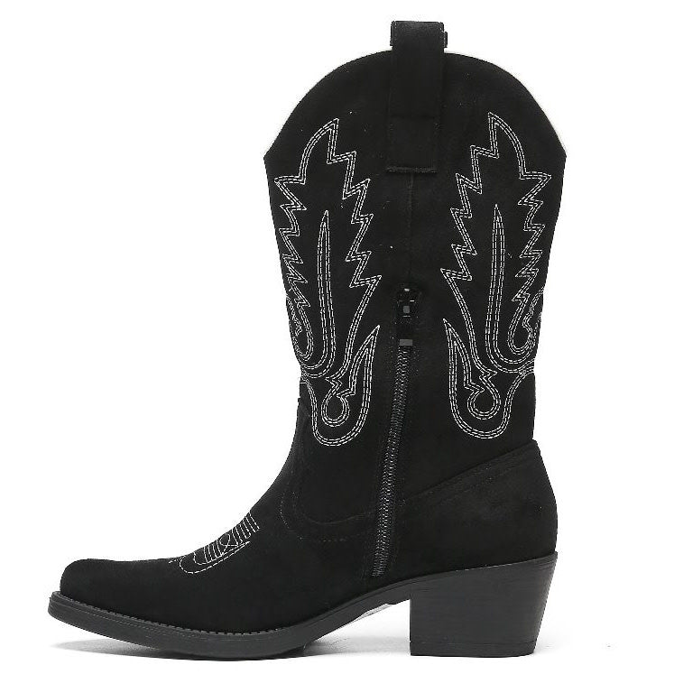Smile Favorites Cowboylaarzen Zwart suedine met witte Stiksels