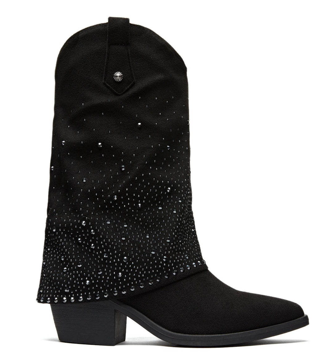 Smile Favorites Cowboylaarzen Zwart Suedine Rhinestone Omslag