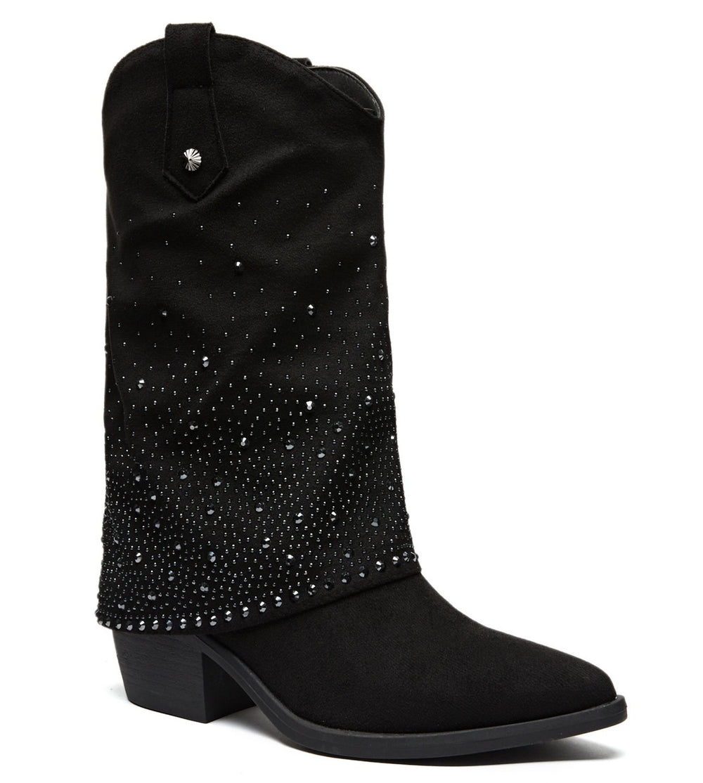 Smile Favorites Cowboylaarzen Zwart Suedine Rhinestone Omslag