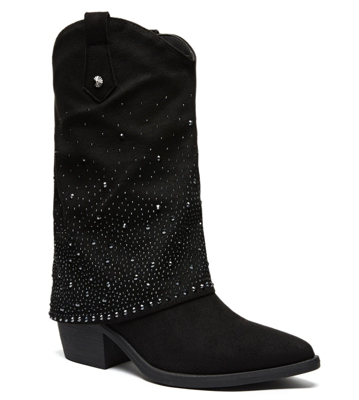 Smile Favorites Cowboylaarzen Zwart Suedine Rhinestone Omslag