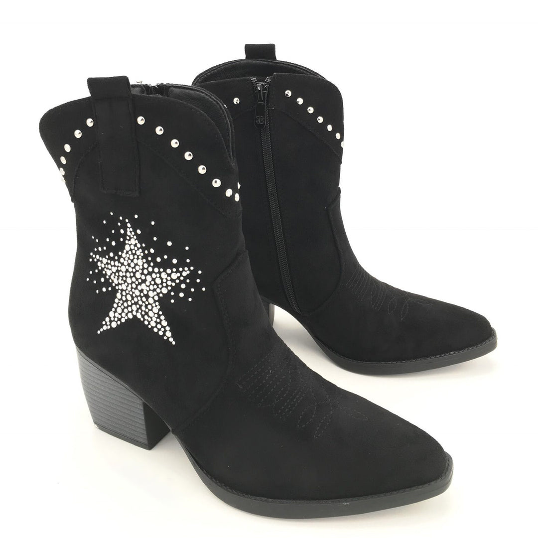 Smile Favorites Cowboylaarzen Zwart Suedine Star Zilver