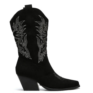 Smile Favorites Cowboylaarzen Zwart Suedine Stiksels Beige