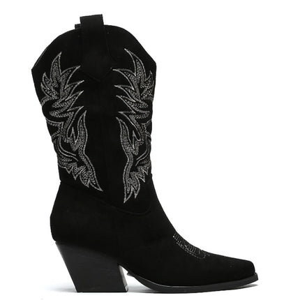 Smile Favorites Cowboylaarzen Zwart Suedine Stiksels Beige