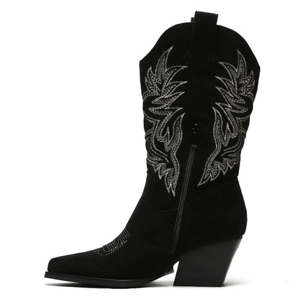 Smile Favorites Cowboylaarzen Zwart Suedine Stiksels Beige