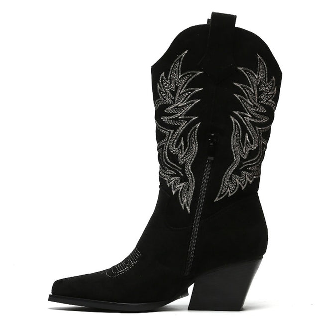 Smile Favorites Cowboylaarzen Zwart Suedine Stiksels Beige