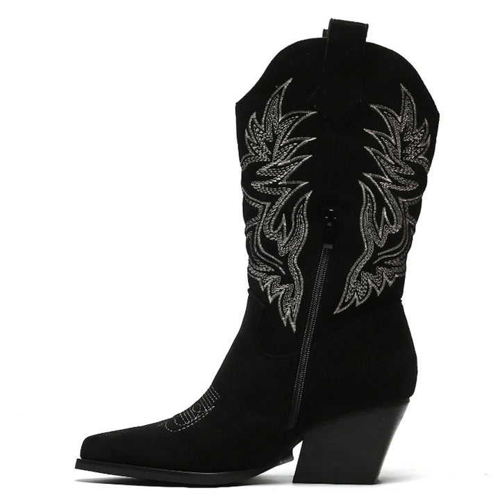 Smile Favorites Cowboylaarzen Zwart Suedine Stiksels Beige